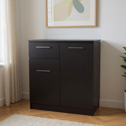 37" Black Wood Accent Cabinet With Two Doors And One Drawer HomeRoots