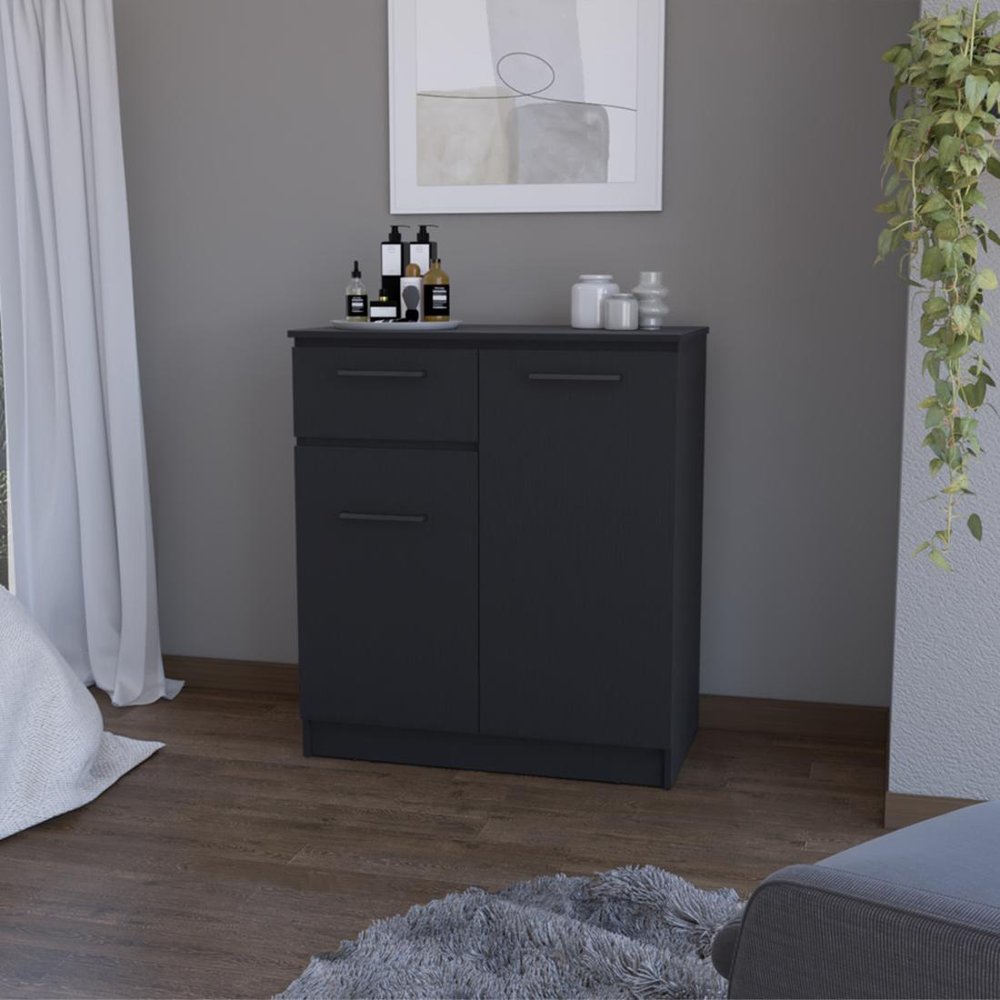 37" Black Wood Accent Cabinet With Two Doors And One Drawer HomeRoots