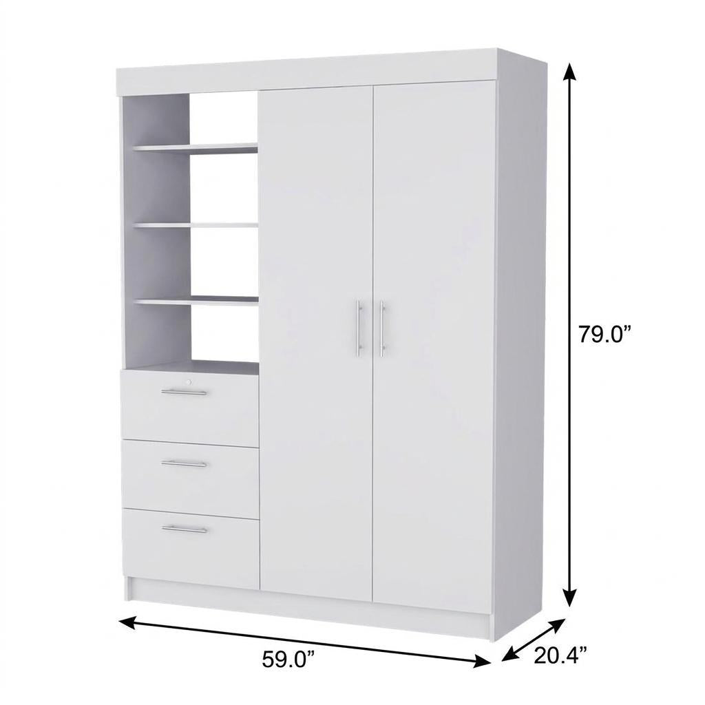 79" White Wood Two Door Three Drawer Combo Dresser