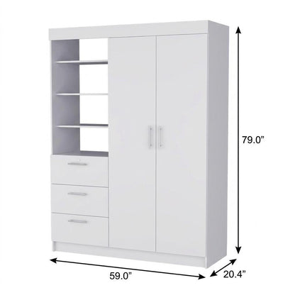 79" White Wood Two Door Three Drawer Combo Dresser