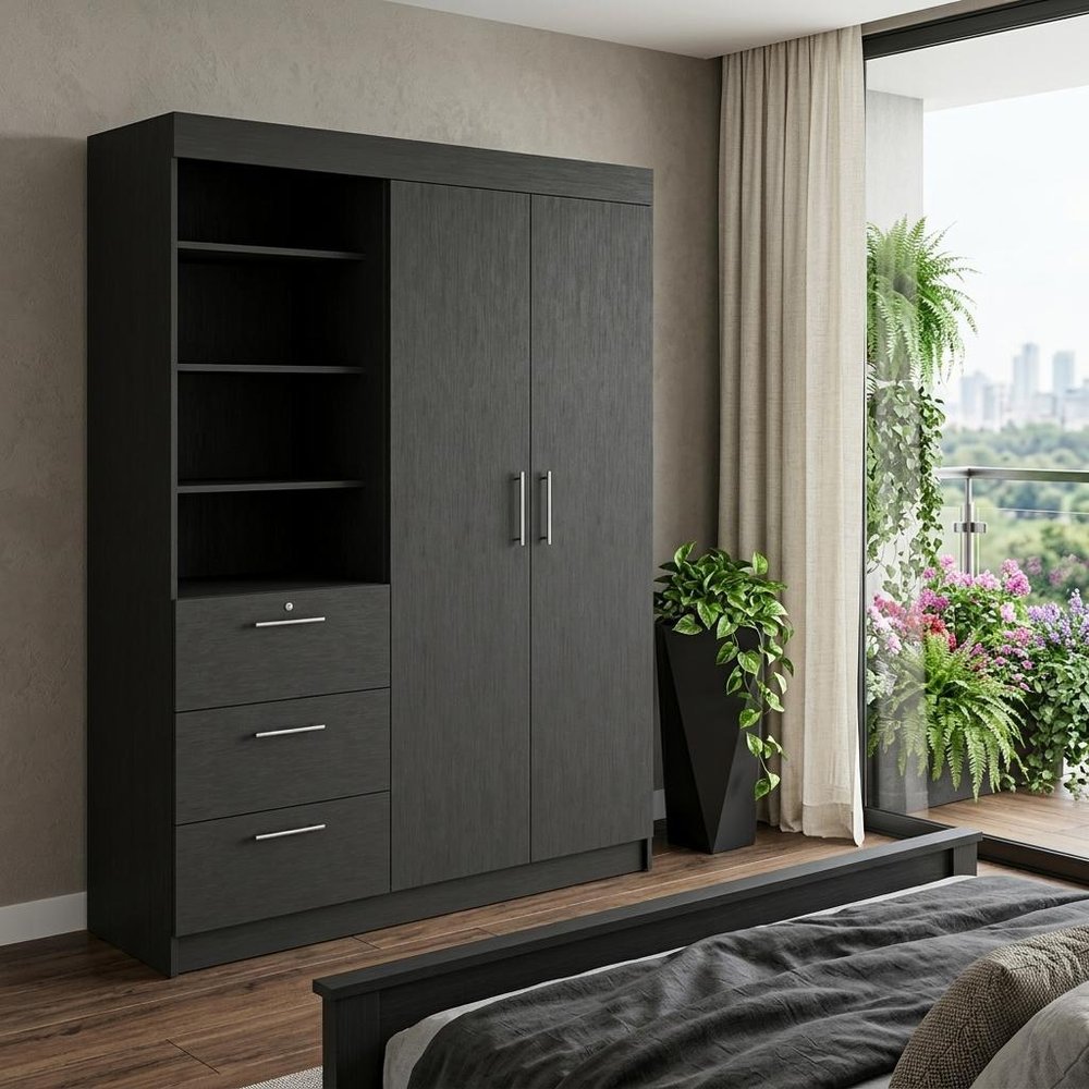 59" Black Wood Three Drawer Dresser HomeRoots