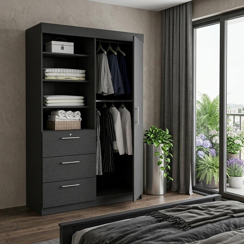 59" Black Wood Three Drawer Dresser HomeRoots