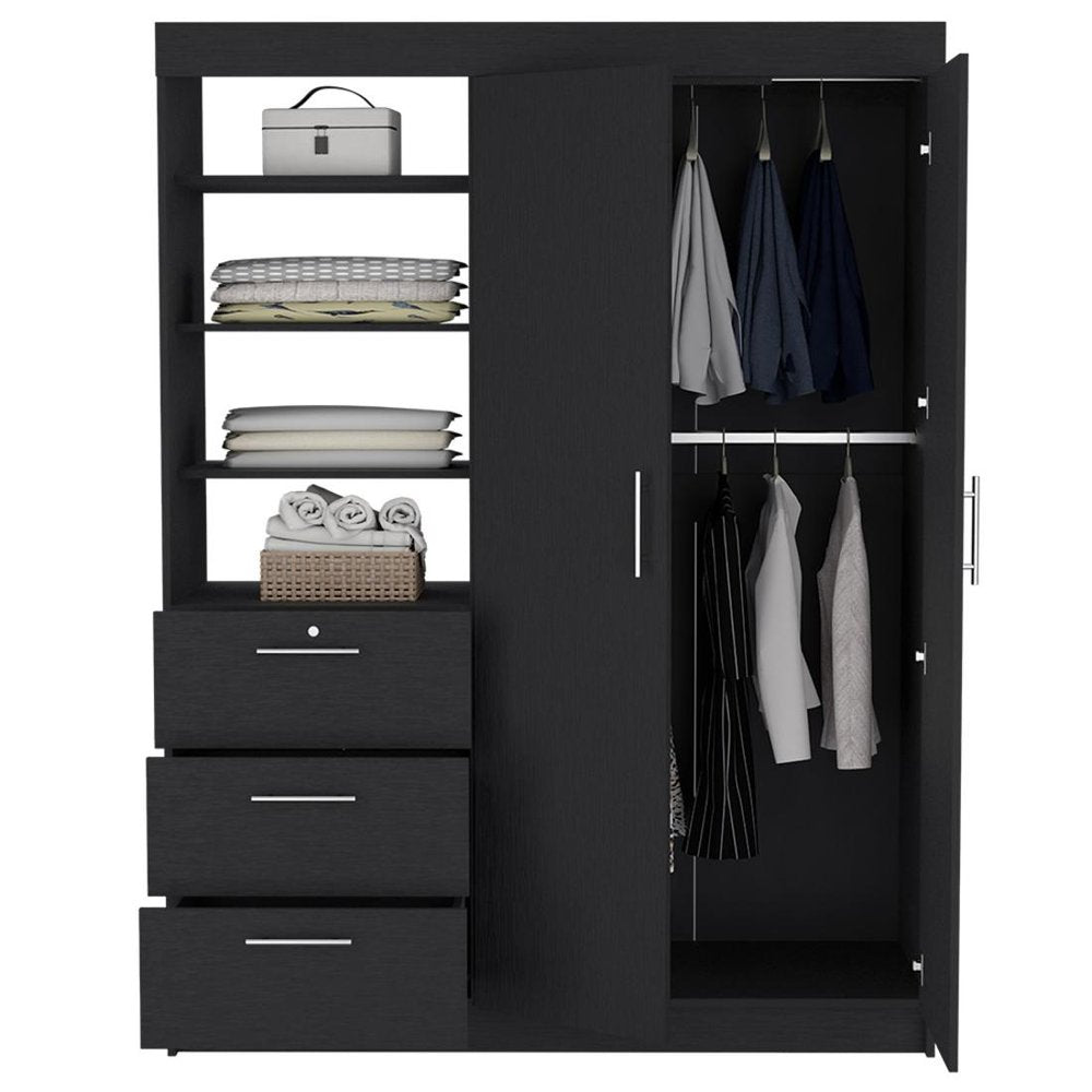 59" Black Wood Three Drawer Dresser HomeRoots