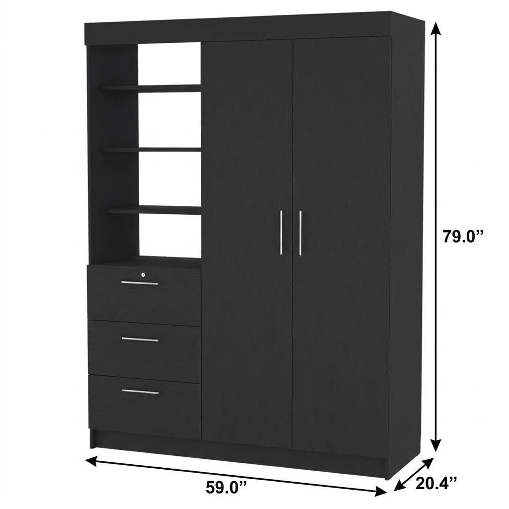 79" White Wood Two Door Three Drawer Combo Dresser