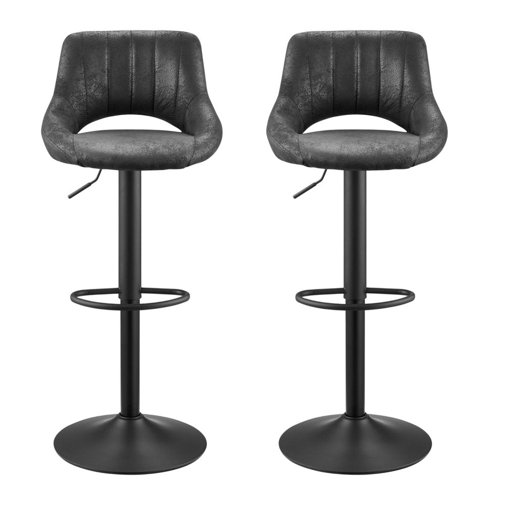 Set of Two 32" Black Faux Leather And Steel Swivel Low Back Adjustable Height Bar Chairs HomeRoots