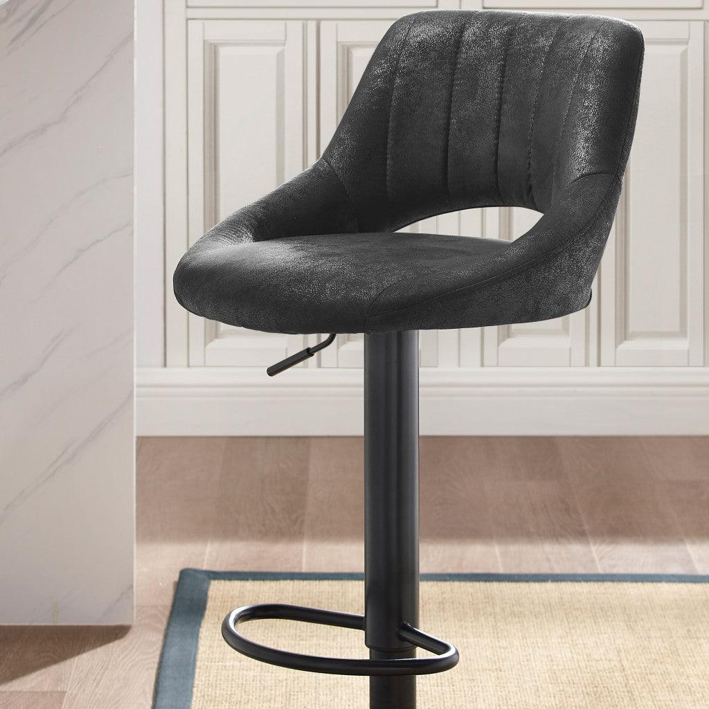Set of Two 32" Black Faux Leather And Steel Swivel Low Back Adjustable Height Bar Chairs - FurniFindUSA