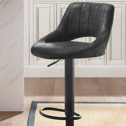 Set of Two 32" Black Faux Leather And Steel Swivel Low Back Adjustable Height Bar Chairs HomeRoots