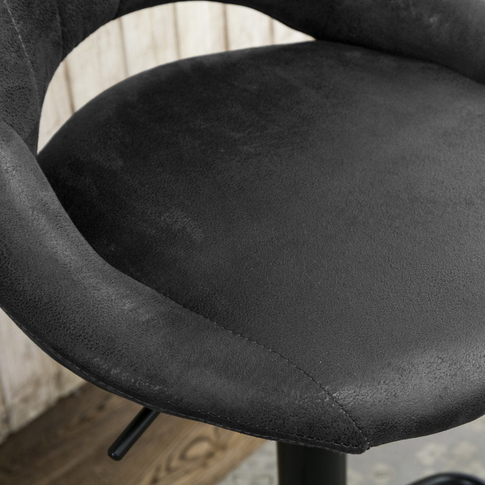 Set of Two 32" Black Faux Leather And Steel Swivel Low Back Adjustable Height Bar Chairs HomeRoots