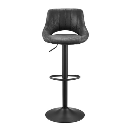 Set of Two 32" Black Faux Leather And Steel Swivel Low Back Adjustable Height Bar Chairs - FurniFindUSA