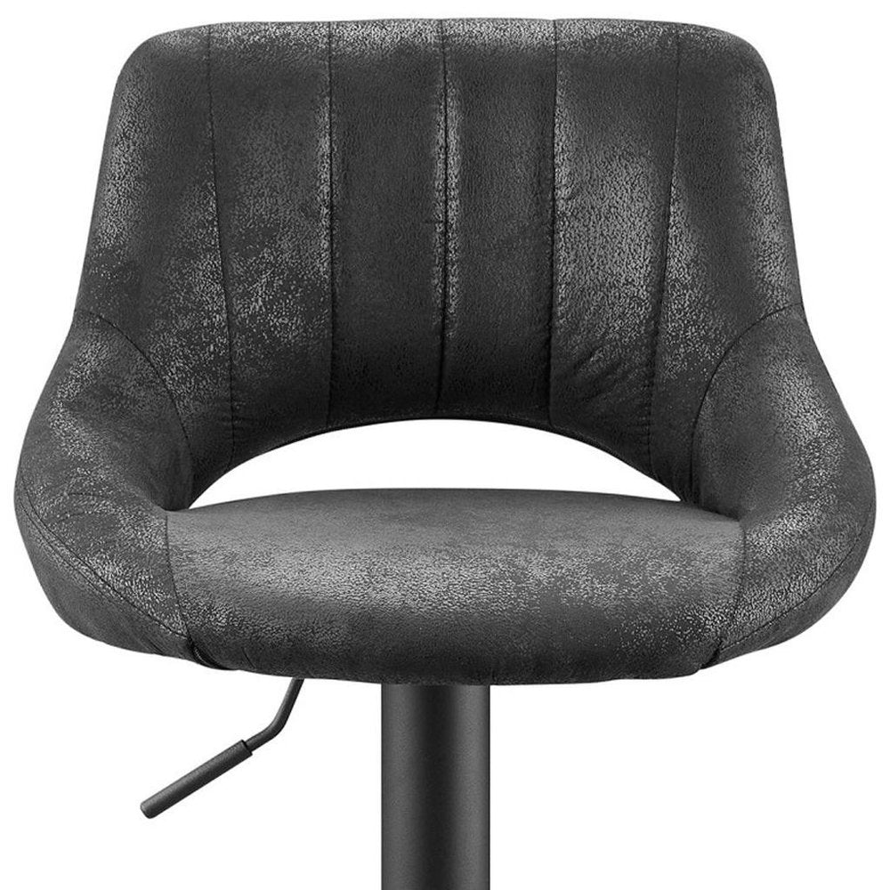 Set of Two 32" Black Faux Leather And Steel Swivel Low Back Adjustable Height Bar Chairs HomeRoots