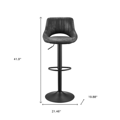 Set of Two 32" Black Faux Leather And Steel Swivel Low Back Adjustable Height Bar Chairs HomeRoots