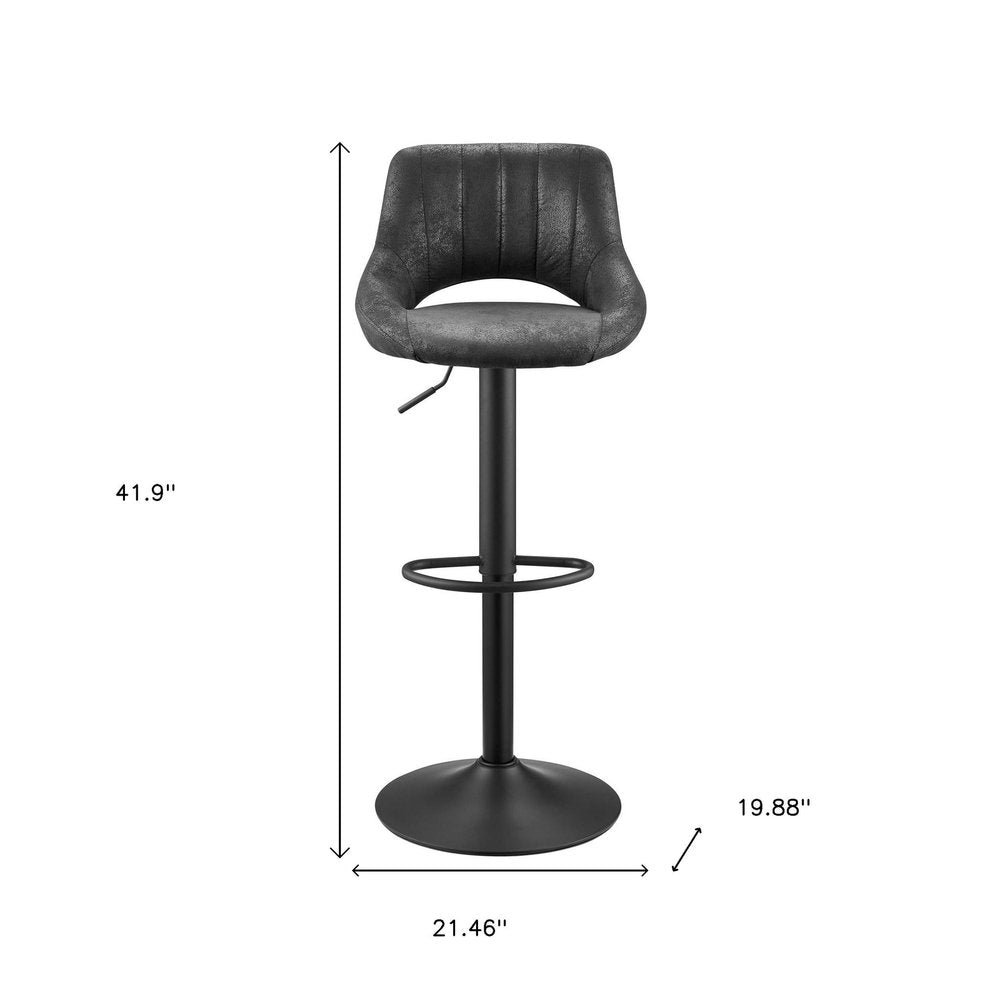 Set of Two 32" Black Faux Leather And Steel Swivel Low Back Adjustable Height Bar Chairs HomeRoots