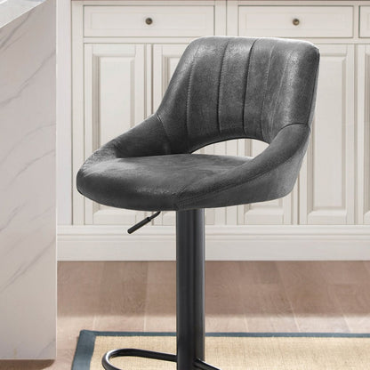 Set of Two 32" Gray And Black Faux Leather And Steel Swivel Low Back Adjustable Height Bar Chairs HomeRoots