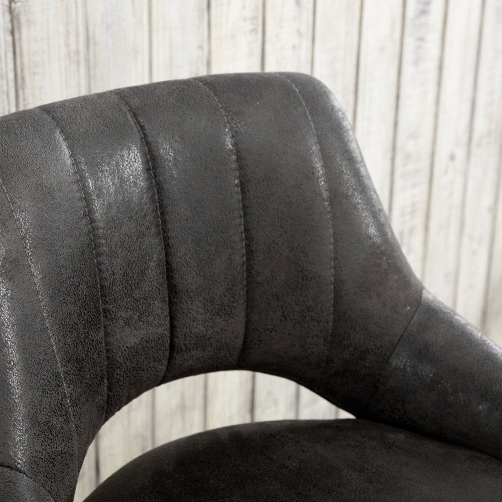 Set of Two 32" Gray And Black Faux Leather And Steel Swivel Low Back Adjustable Height Bar Chairs HomeRoots