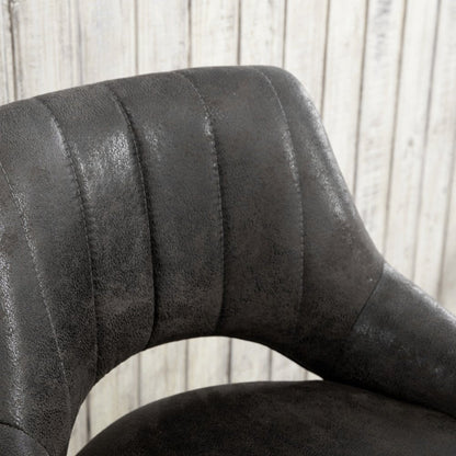 Set of Two 32" Gray And Black Faux Leather And Steel Swivel Low Back Adjustable Height Bar Chairs HomeRoots