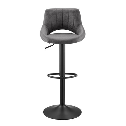 Set of Two 32" Gray And Black Faux Leather And Steel Swivel Low Back Adjustable Height Bar Chairs HomeRoots
