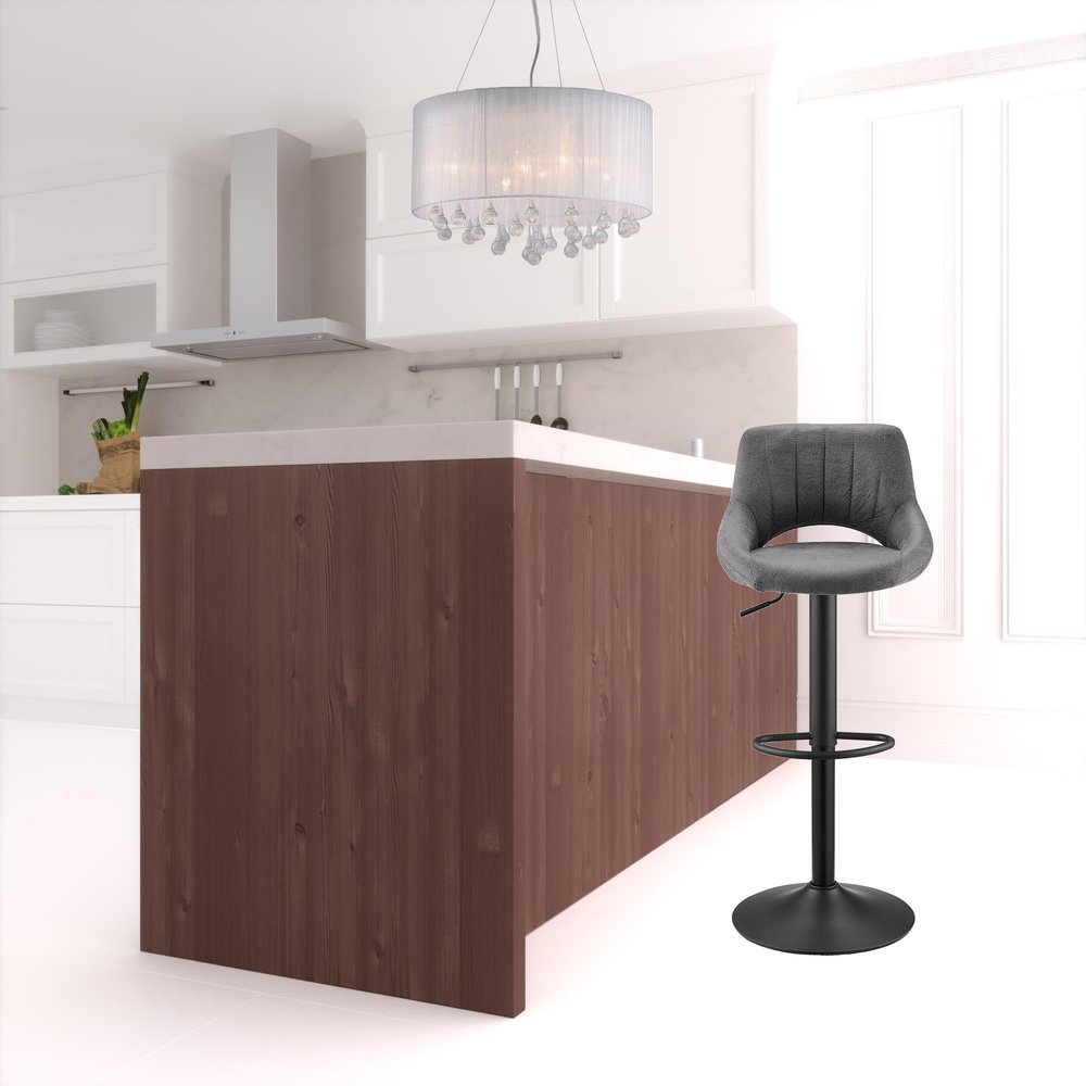 Set of Two 32" Gray And Black Faux Leather And Steel Swivel Low Back Adjustable Height Bar Chairs HomeRoots