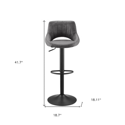 Set of Two 32" Gray And Black Faux Leather And Steel Swivel Low Back Adjustable Height Bar Chairs HomeRoots