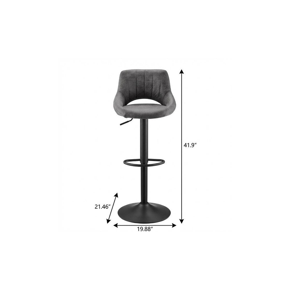 Set of Two 32" Gray And Black Faux Leather And Steel Swivel Low Back Adjustable Height Bar Chairs HomeRoots