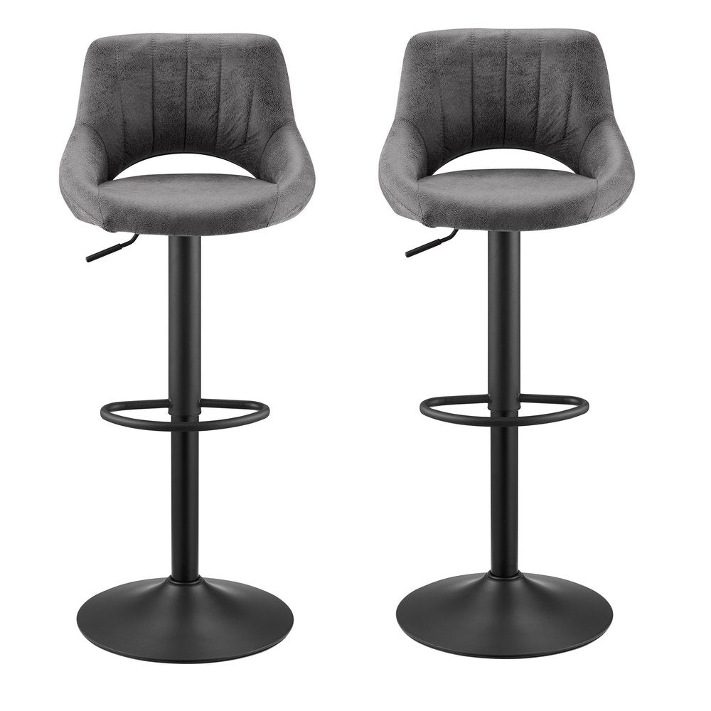 Set of Two 32" Gray And Black Faux Leather And Steel Swivel Low Back Adjustable Height Bar Chairs HomeRoots