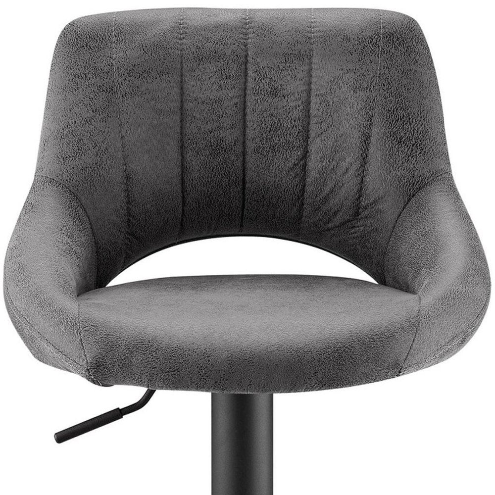 Set of Two 32" Gray And Black Faux Leather And Steel Swivel Low Back Adjustable Height Bar Chairs HomeRoots