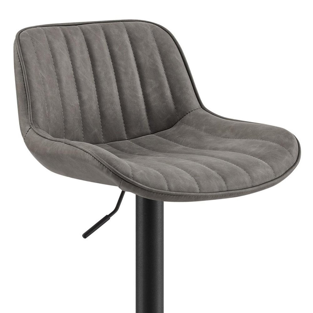 Set of Two Gray And Black Faux Leather And Steel Low Back Adjustable Height Swivel Bar Chairs HomeRoots