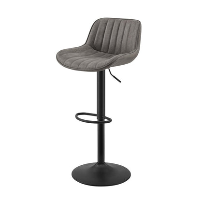 Set of Two Gray And Black Faux Leather And Steel Low Back Adjustable Height Swivel Bar Chairs HomeRoots