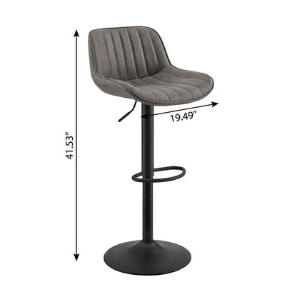Set of Two Gray And Black Faux Leather And Steel Low Back Adjustable Height Swivel Bar Chairs HomeRoots