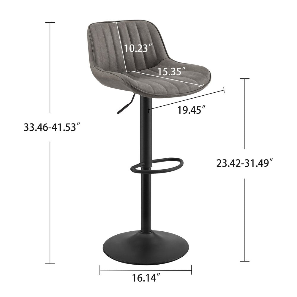 Set of Two 31" Gray And Black Faux Leather And Steel Swivel Low Back Adjustable Height Bar Chairs HomeRoots