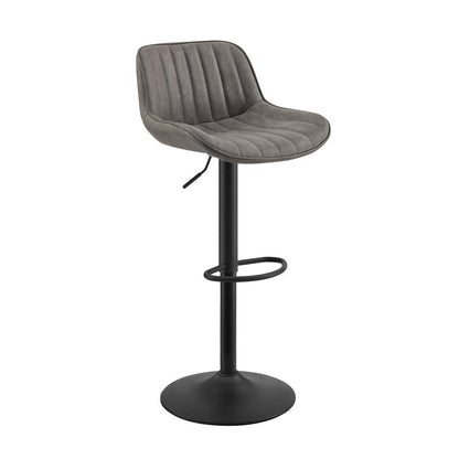 Set of Two Gray And Black Faux Leather And Steel Low Back Adjustable Height Swivel Bar Chairs HomeRoots