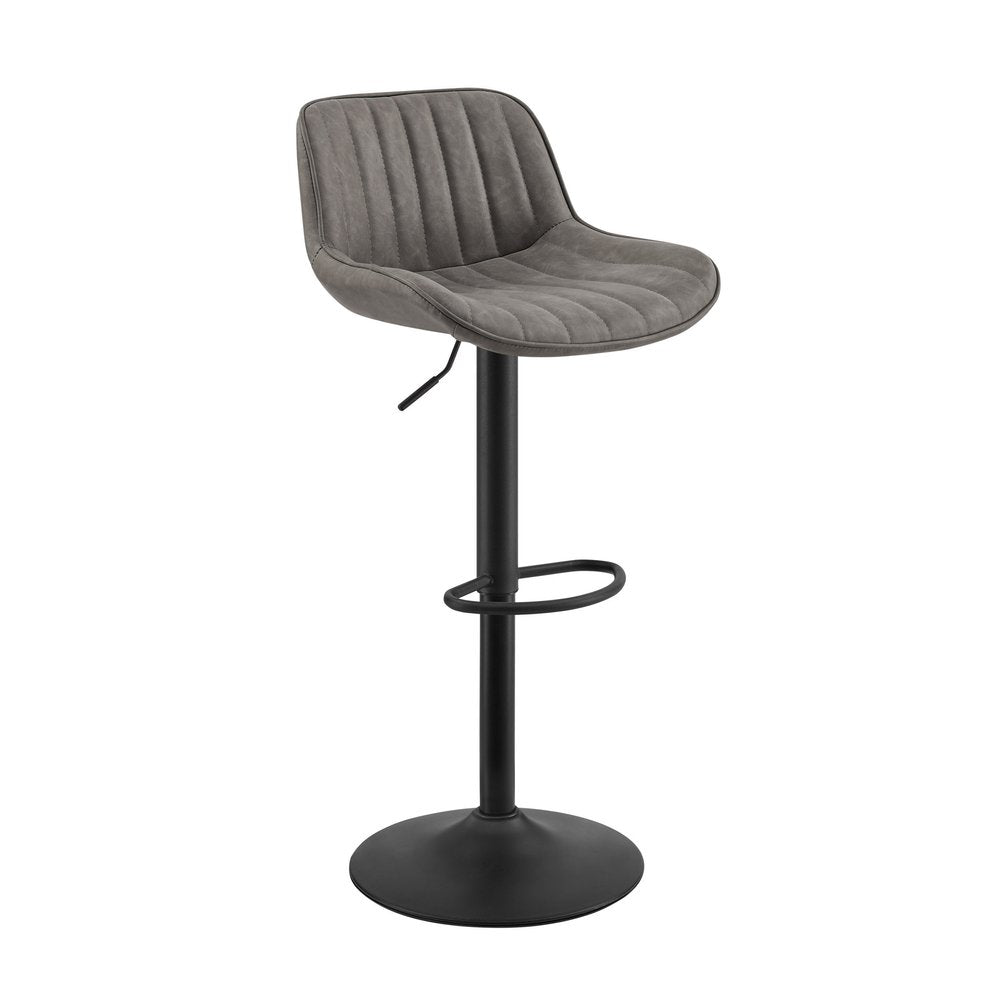 Set of Two Gray And Black Faux Leather And Steel Low Back Adjustable Height Swivel Bar Chairs — view 5