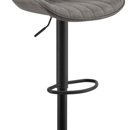 Set of Two Gray And Black Faux Leather And Steel Low Back Adjustable Height Swivel Bar Chairs HomeRoots