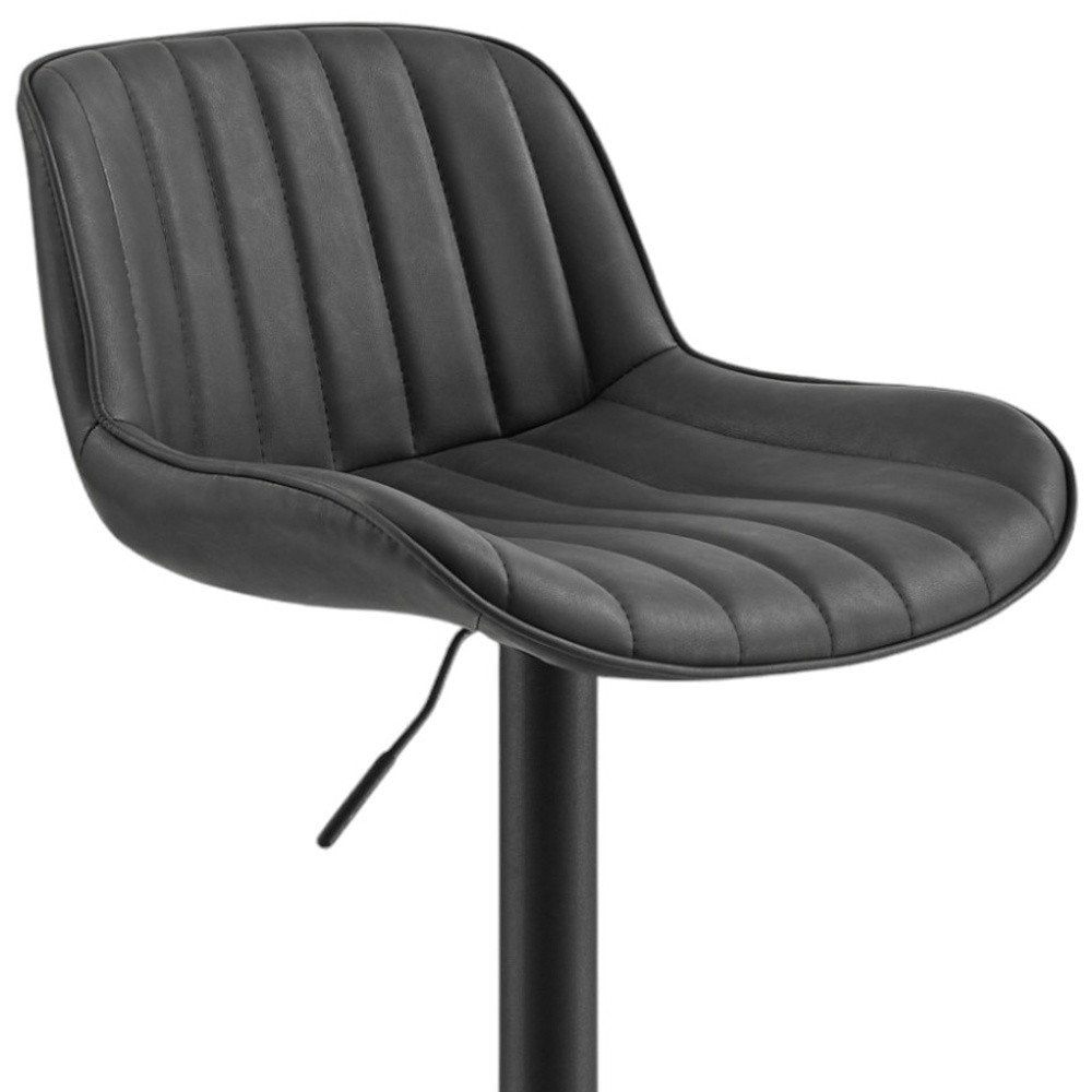 Set of Two 31" Black Faux Leather And Steel Swivel Low Back Adjustable Height Bar Chairs HomeRoots