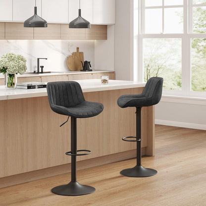 Set of Two 31" Black Faux Leather And Steel Swivel Low Back Adjustable Height Bar Chairs - FurniFindUSA