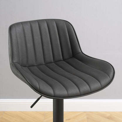 Set of Two Black Faux Leather And Steel Low Back Adjustable Height Swivel Bar Chairs HomeRoots