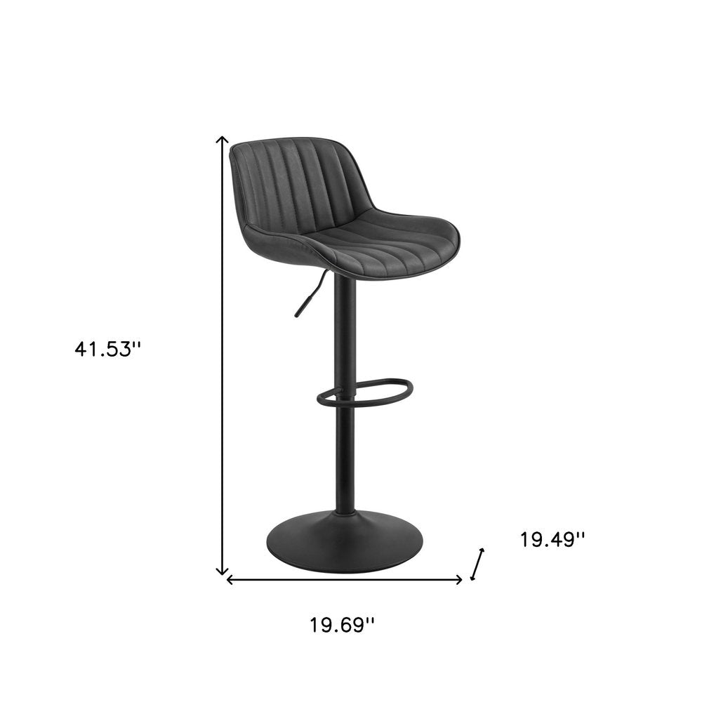 Set of Two Black Faux Leather And Steel Low Back Adjustable Height Swivel Bar Chairs HomeRoots