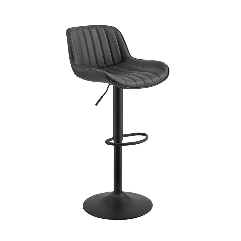 Set of Two 31" Black Faux Leather And Steel Swivel Low Back Adjustable Height Bar Chairs HomeRoots