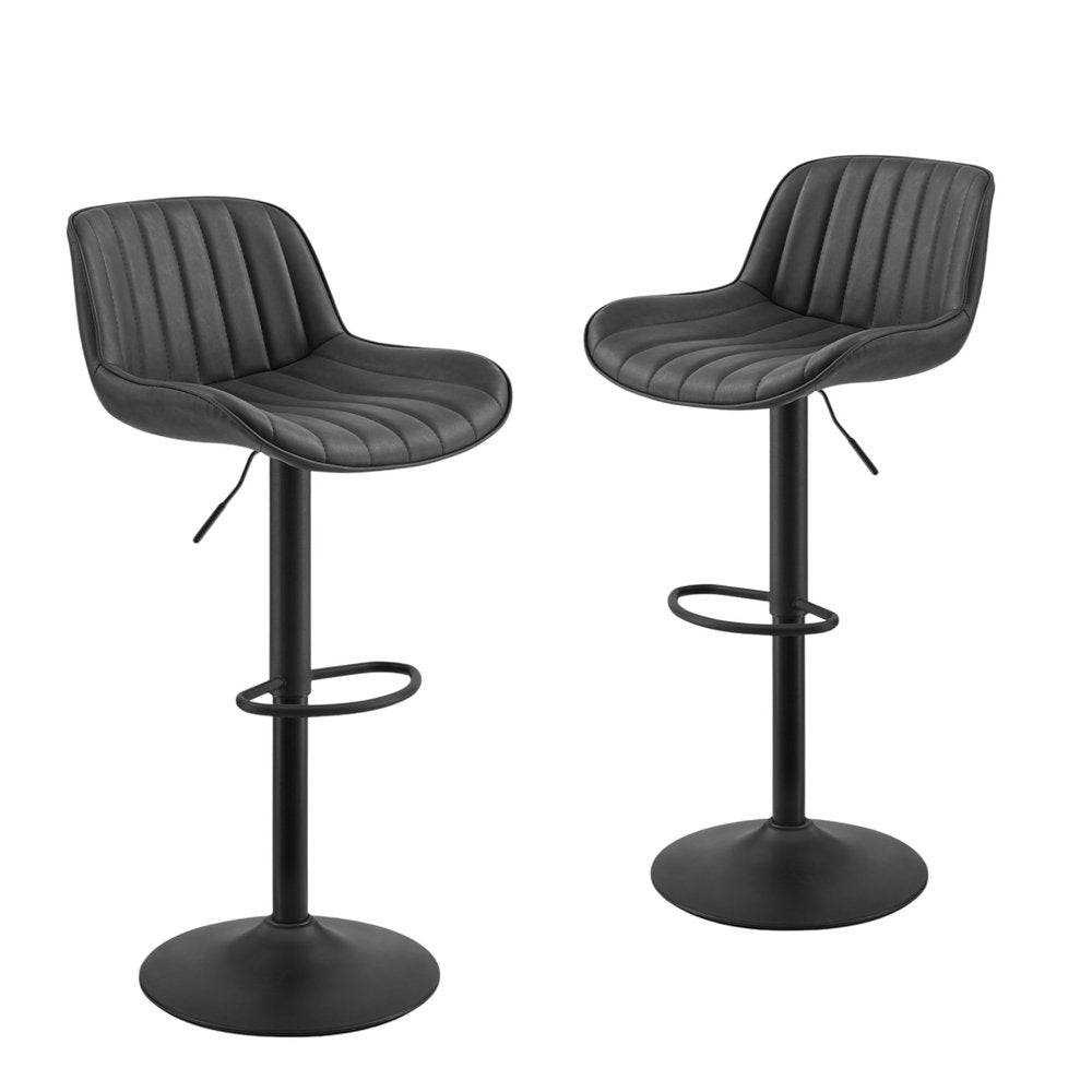 Set of Two 31" Black Faux Leather And Steel Swivel Low Back Adjustable Height Bar Chairs HomeRoots
