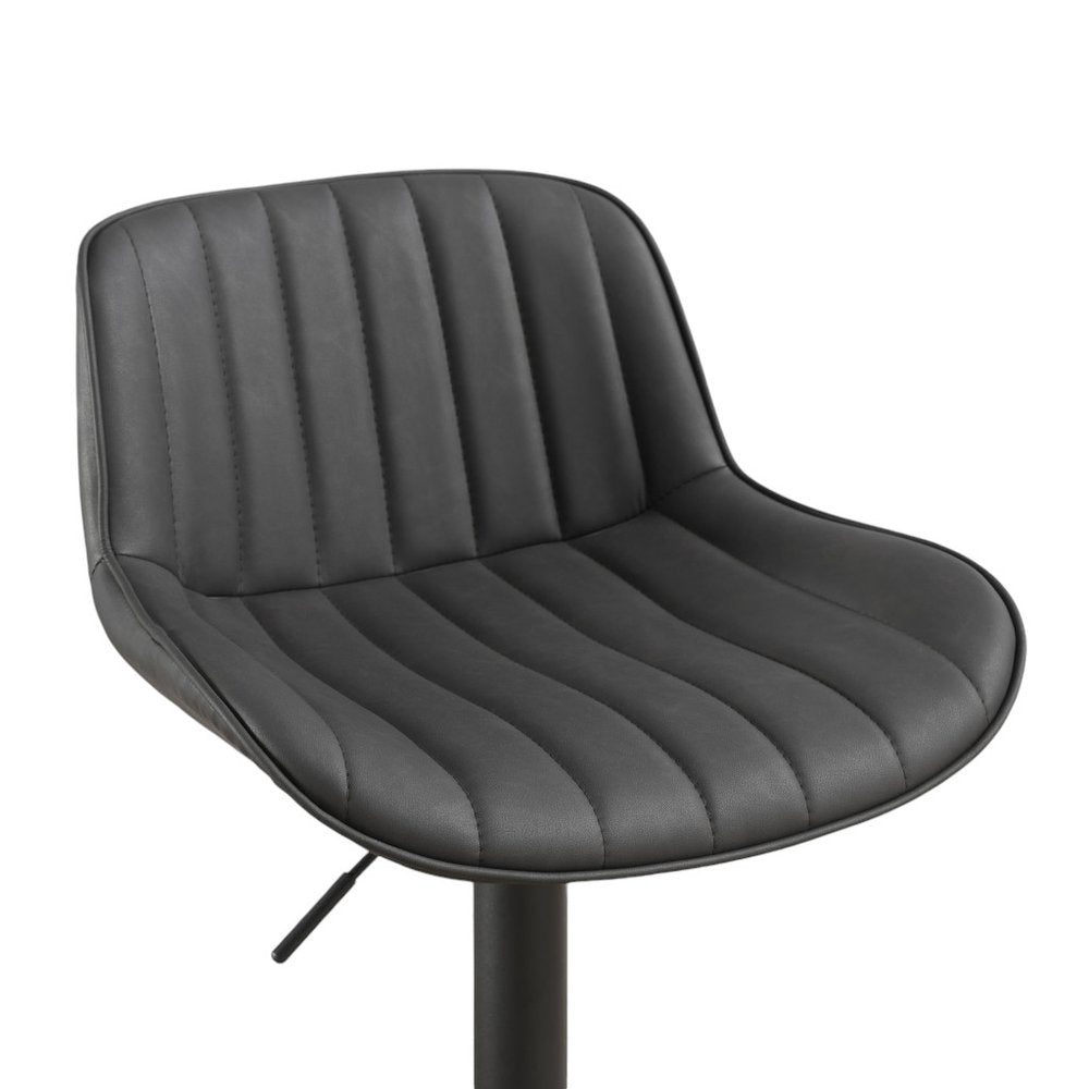 Set of Two 31" Black Faux Leather And Steel Swivel Low Back Adjustable Height Bar Chairs HomeRoots