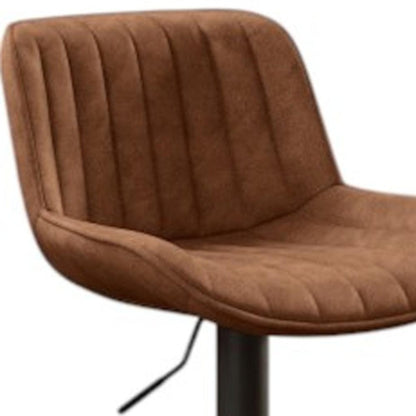 Set of Two Brown and Black Faux Leather and Steel Low Back Adjustable Height Swivel Bar Chairs HomeRoots