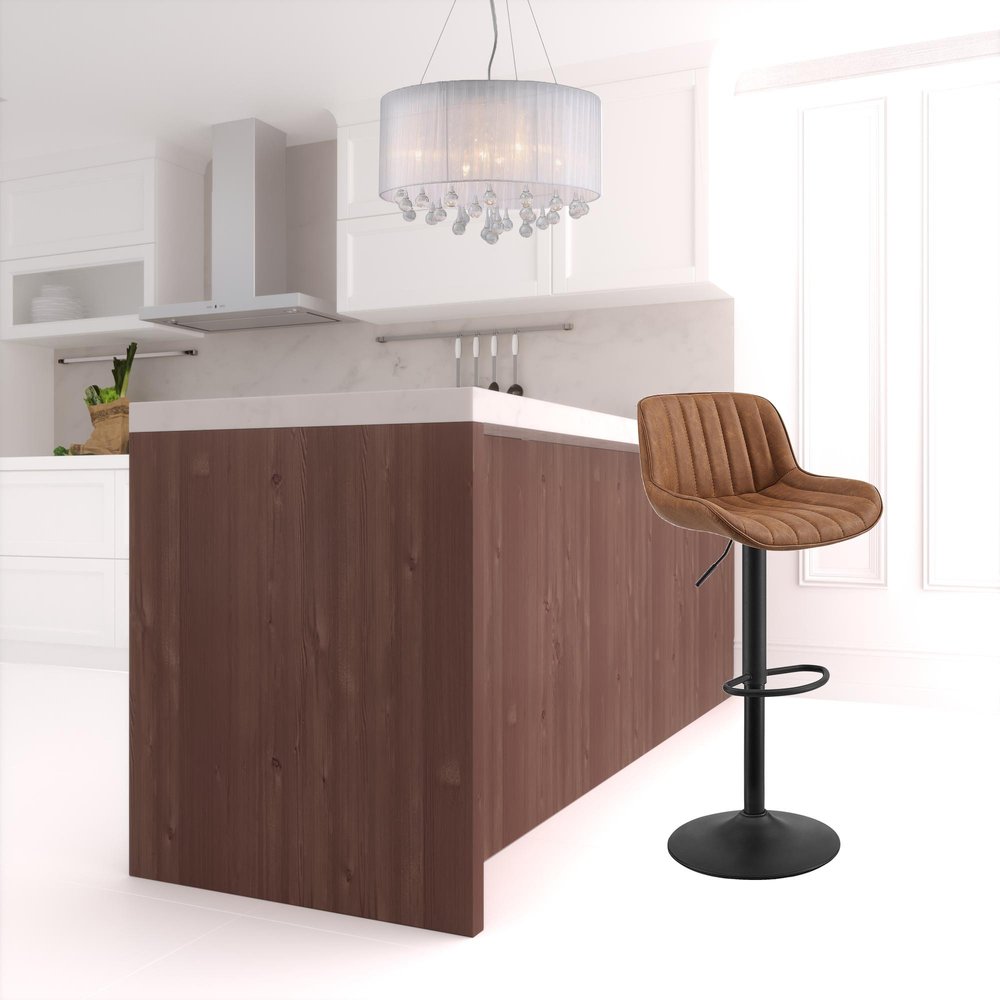 Set of Two 31" Brown And Black Faux Leather And Steel Swivel Low Back Adjustable Height Bar Chairs HomeRoots