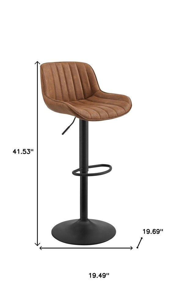 Set of Two Brown and Black Faux Leather and Steel Low Back Adjustable Height Swivel Bar Chairs HomeRoots