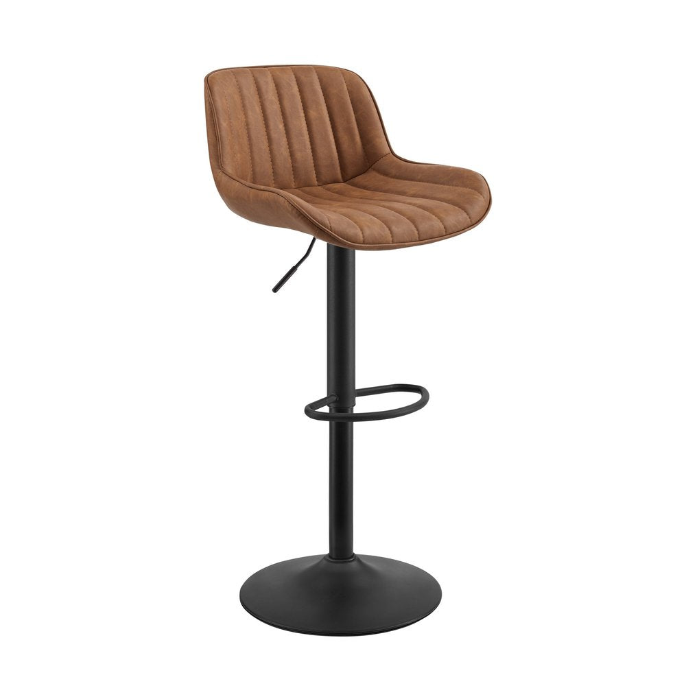 Set of Two Brown and Black Faux Leather and Steel Low Back Adjustable Height Swivel Bar Chairs HomeRoots