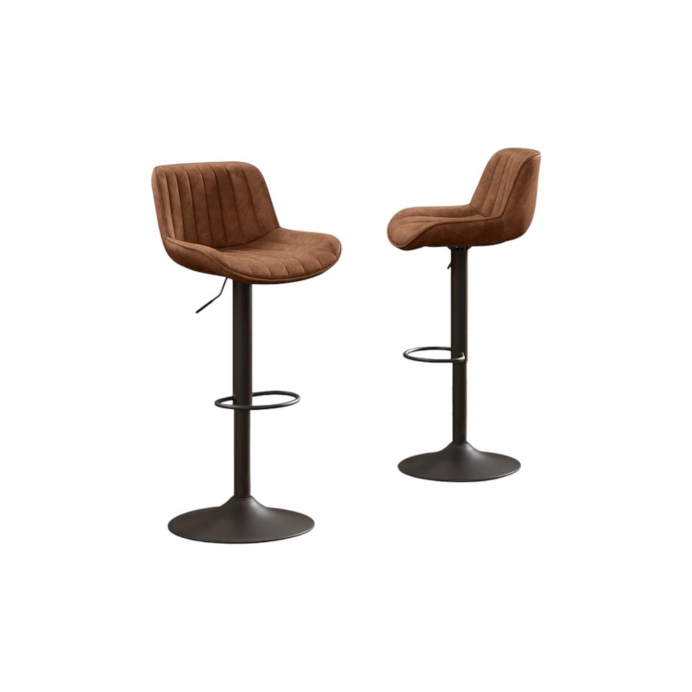 Set of Two 31" Brown And Black Faux Leather And Steel Swivel Low Back Adjustable Height Bar Chairs HomeRoots