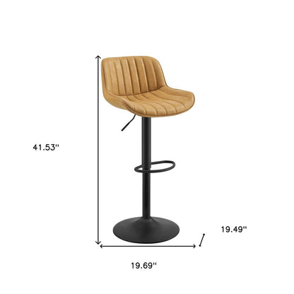 Set of Two 31" Yellow And Black Faux Leather And Steel Swivel Low Back Adjustable Height Bar Chairs HomeRoots