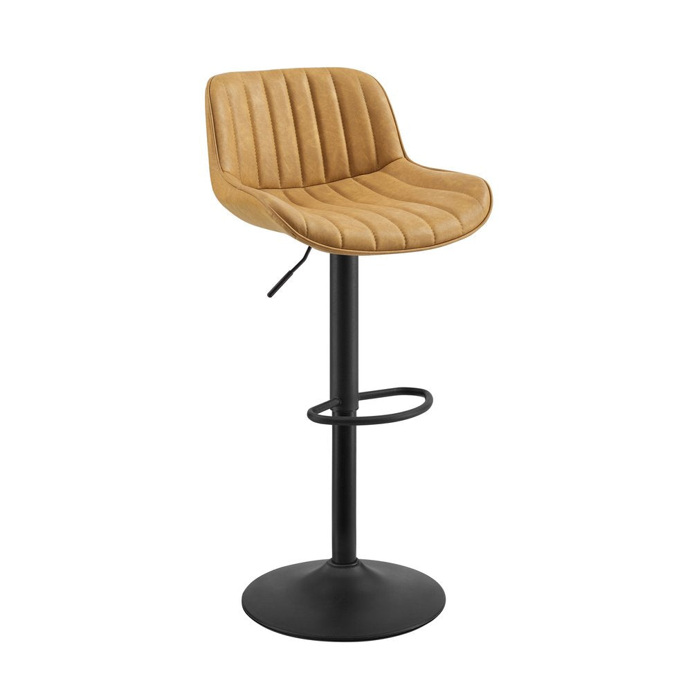 Set of Two 31" Yellow And Black Faux Leather And Steel Swivel Low Back Adjustable Height Bar Chairs HomeRoots