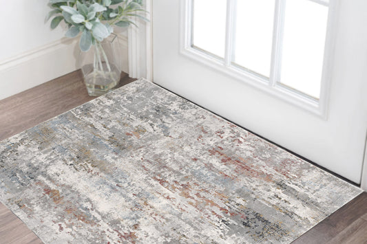 2' X 3' Gray and Blue Abstract Washable Non Skid Area Rug - 63.0" (L) x 63.0" (W) x 1.0" (H)