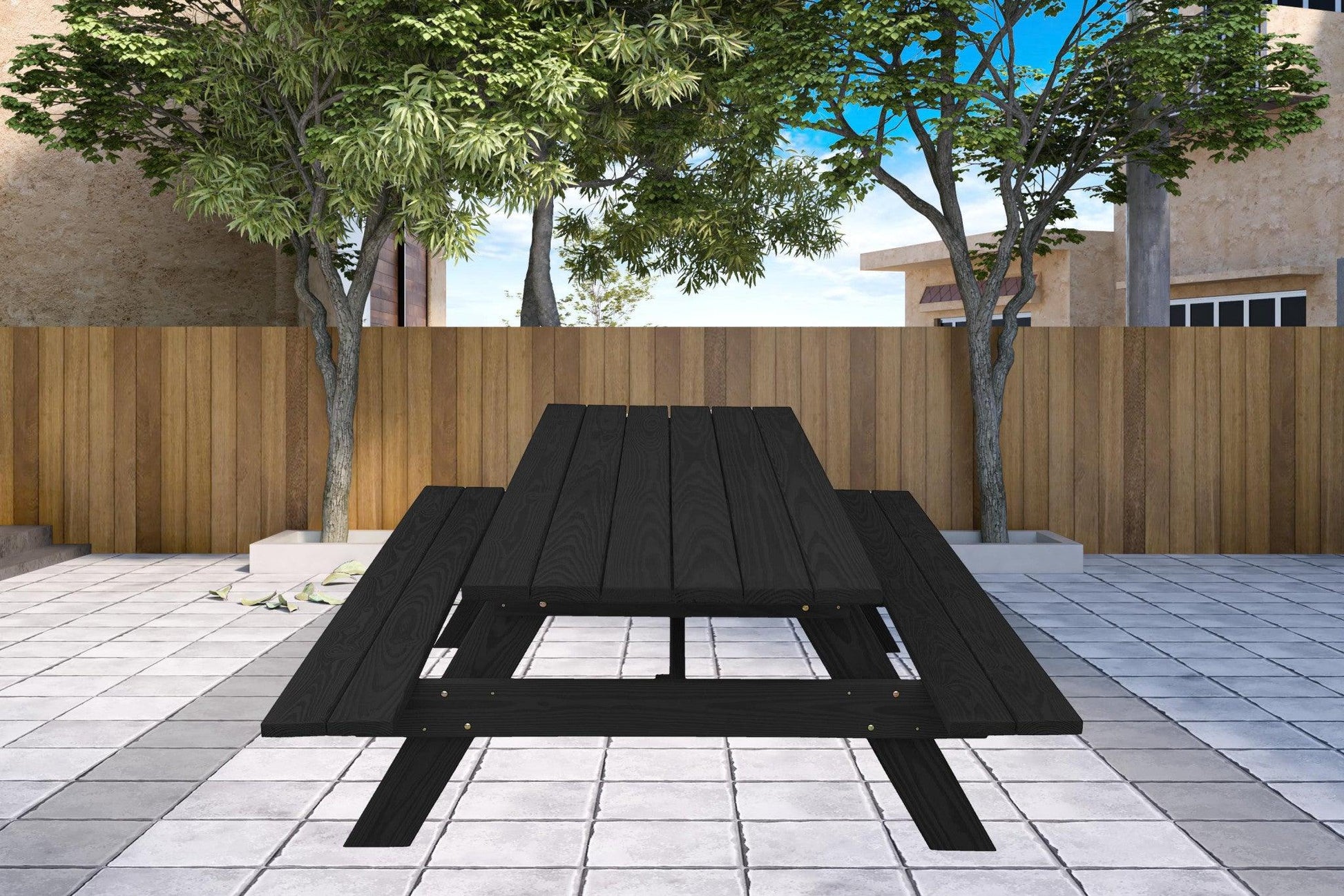 94" Charcoal Solid Wood Outdoor Picnic Table - FurniFindUSA