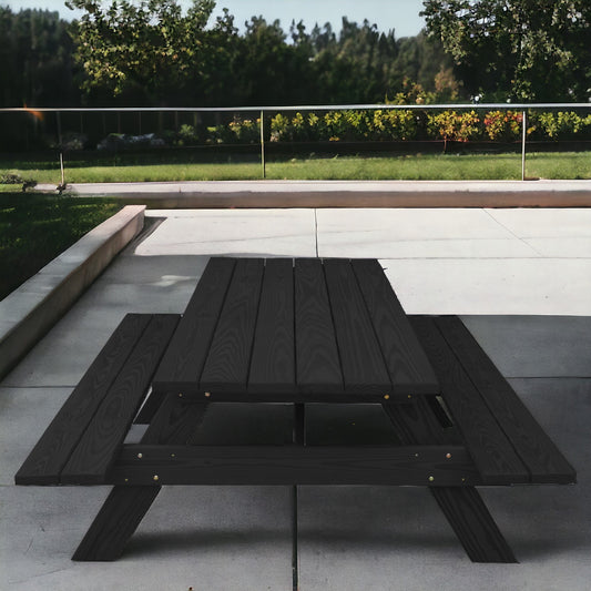 94" Charcoal Solid Wood Outdoor Picnic Table