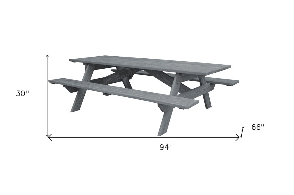 94" Gray Solid Wood Outdoor Picnic Table HomeRoots